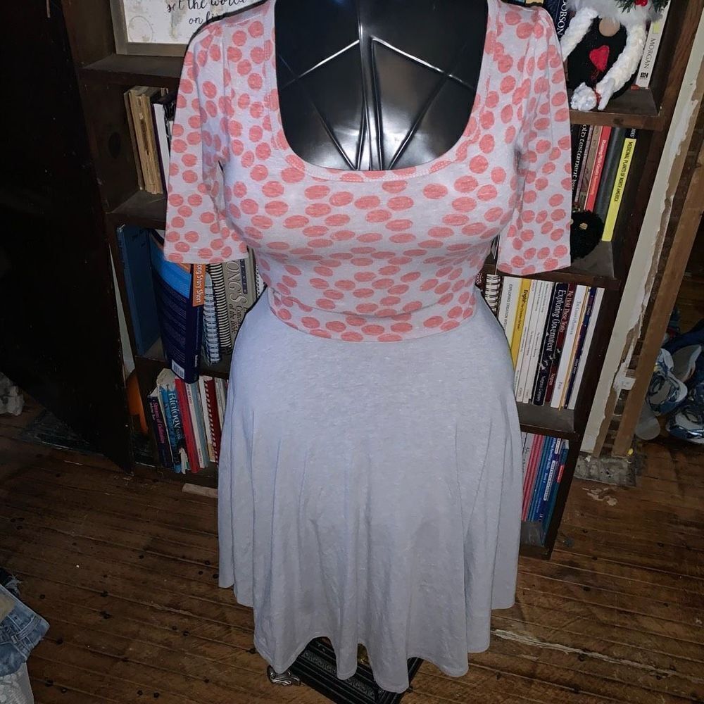 Lularoe red & gray polka dot Nicole skater fit & flare XXS dress